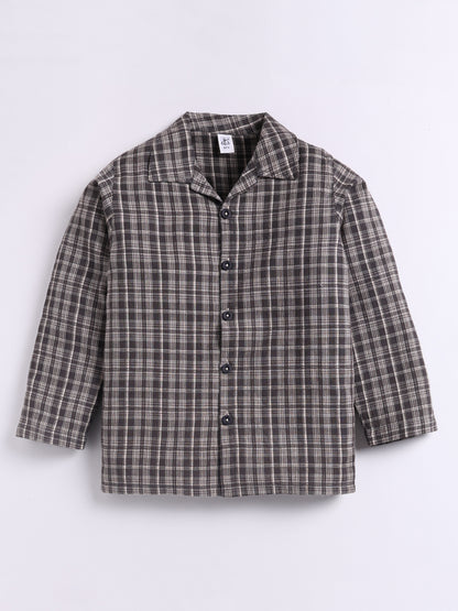 Black Checked Cotton Full Sleeve Night Suit