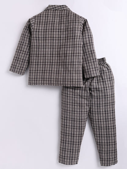 Black Checked Cotton Full Sleeve Night Suit