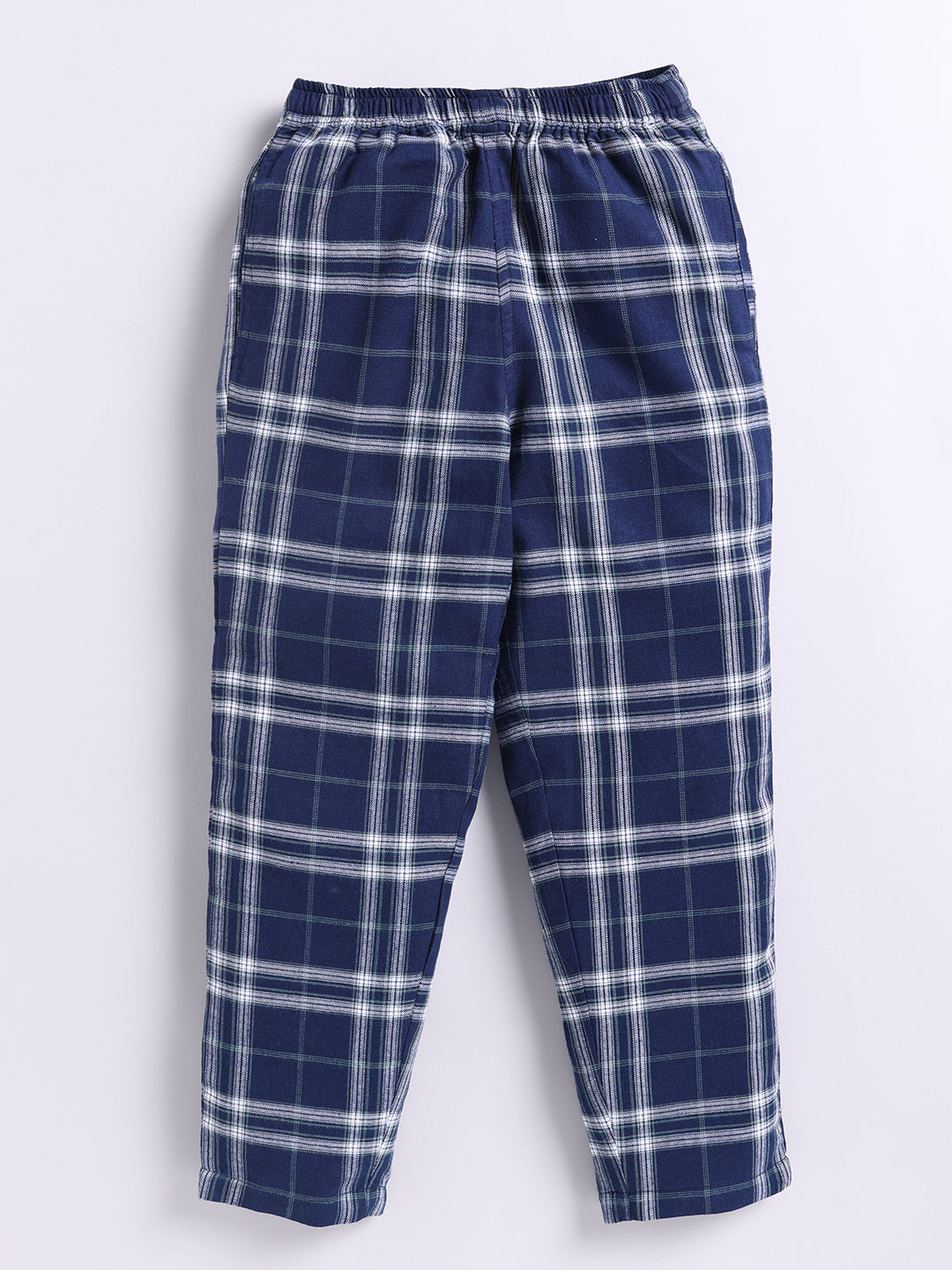 Blue Checked Cotton Full Sleeve Night Suit