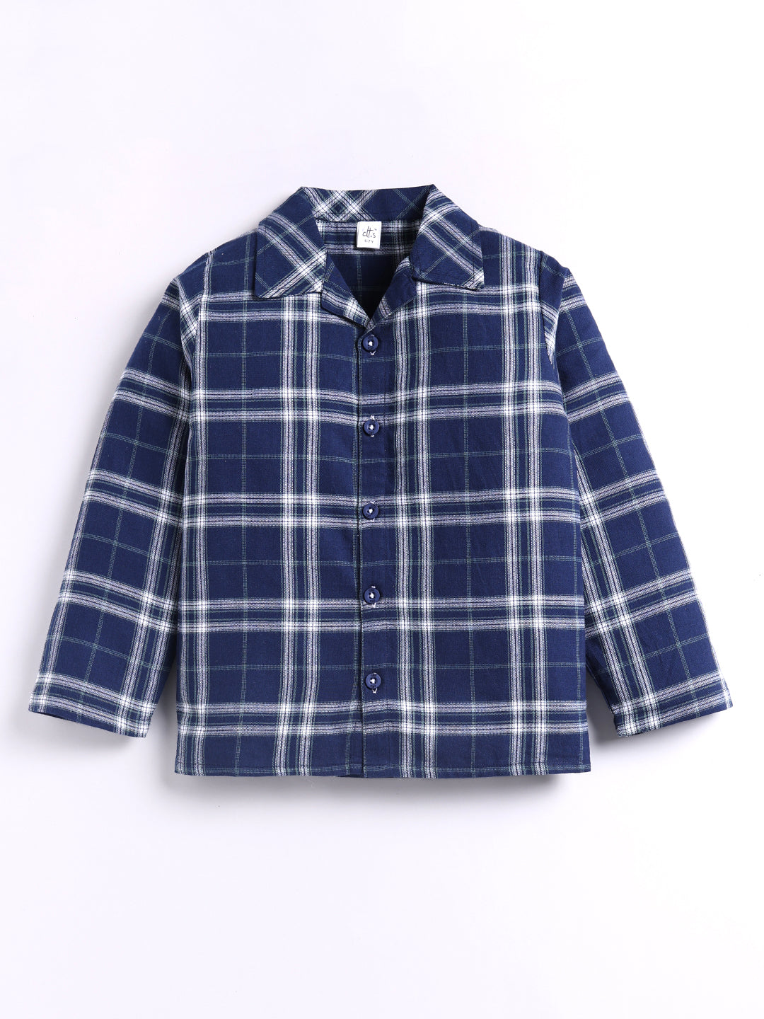 Blue Checked Cotton Full Sleeve Night Suit