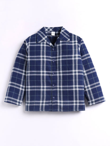 Blue Checked Cotton Full Sleeve Night Suit
