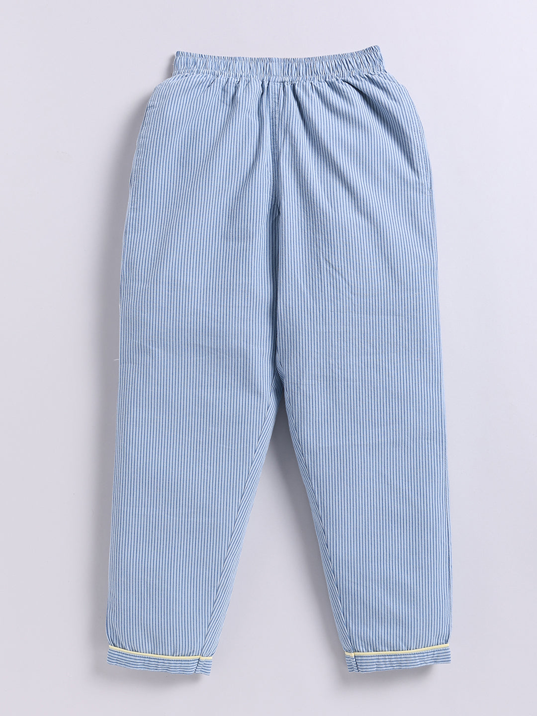 Blue Striped Cotton Full Sleeve Night Suit