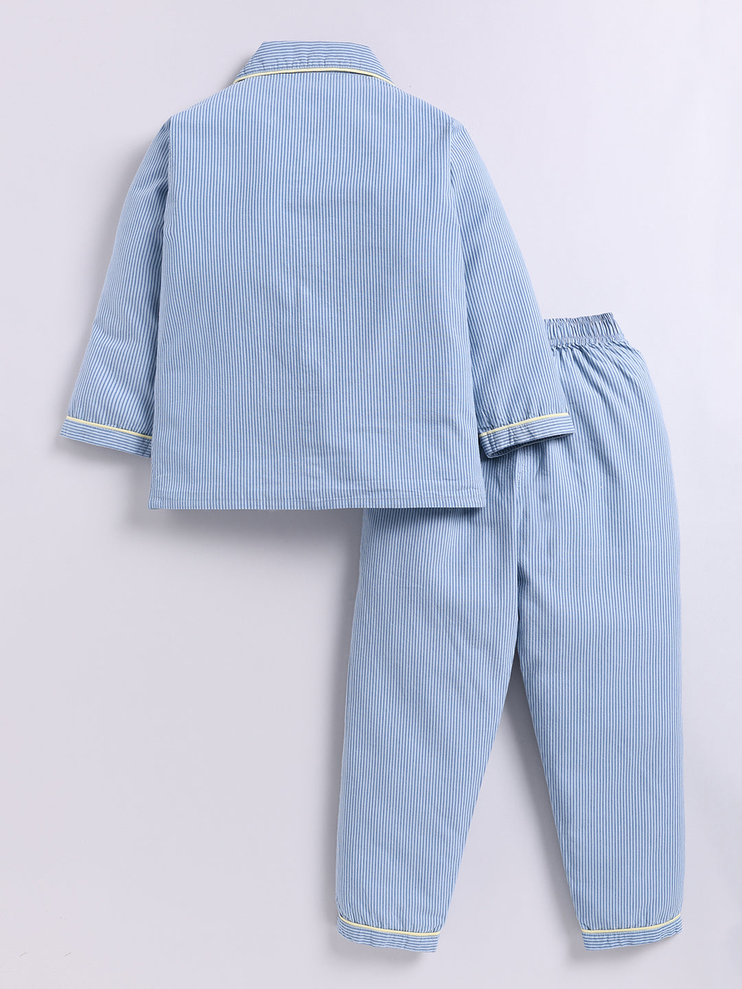 Blue Striped Cotton Full Sleeve Night Suit