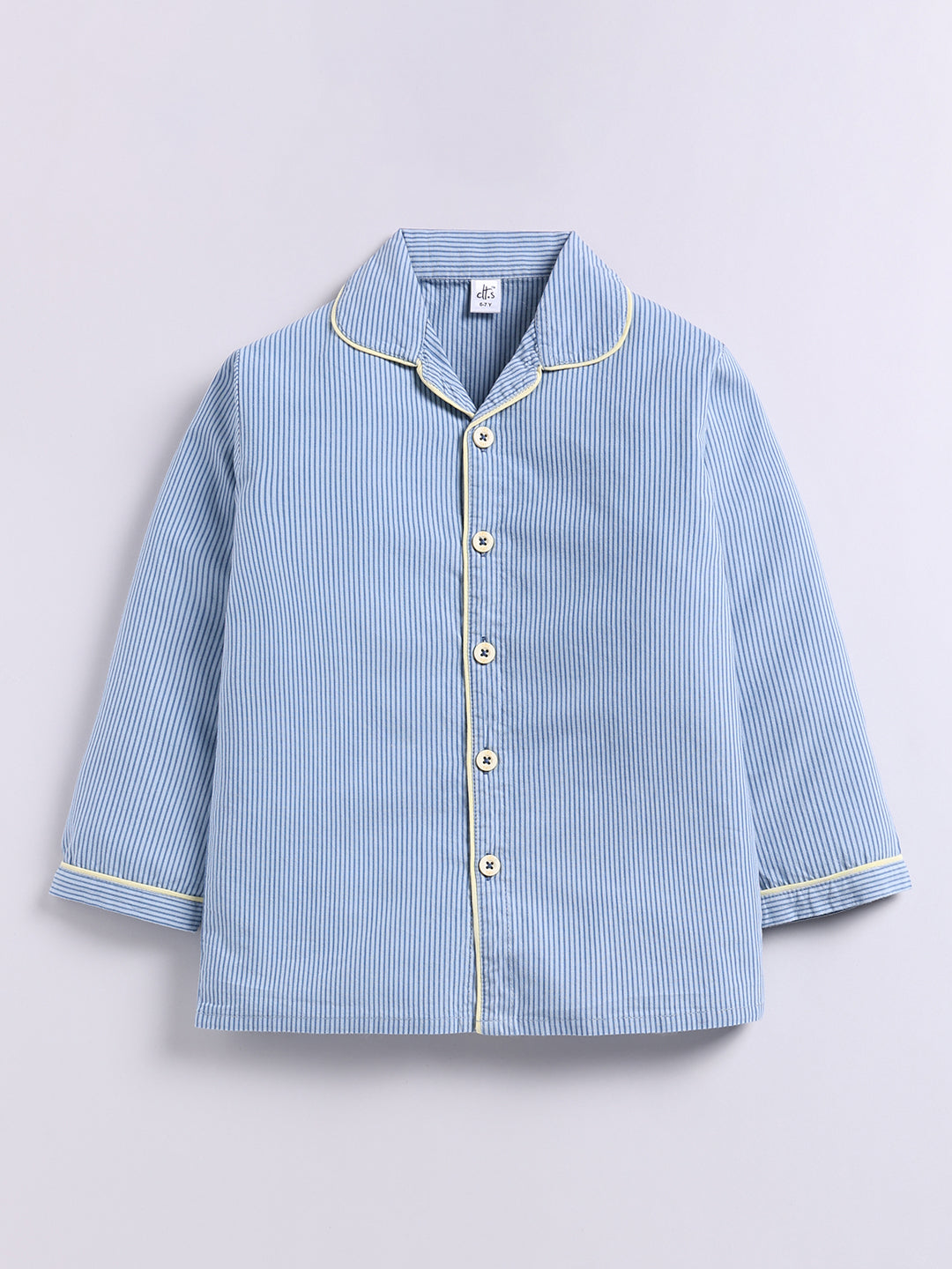 Blue Striped Cotton Full Sleeve Night Suit