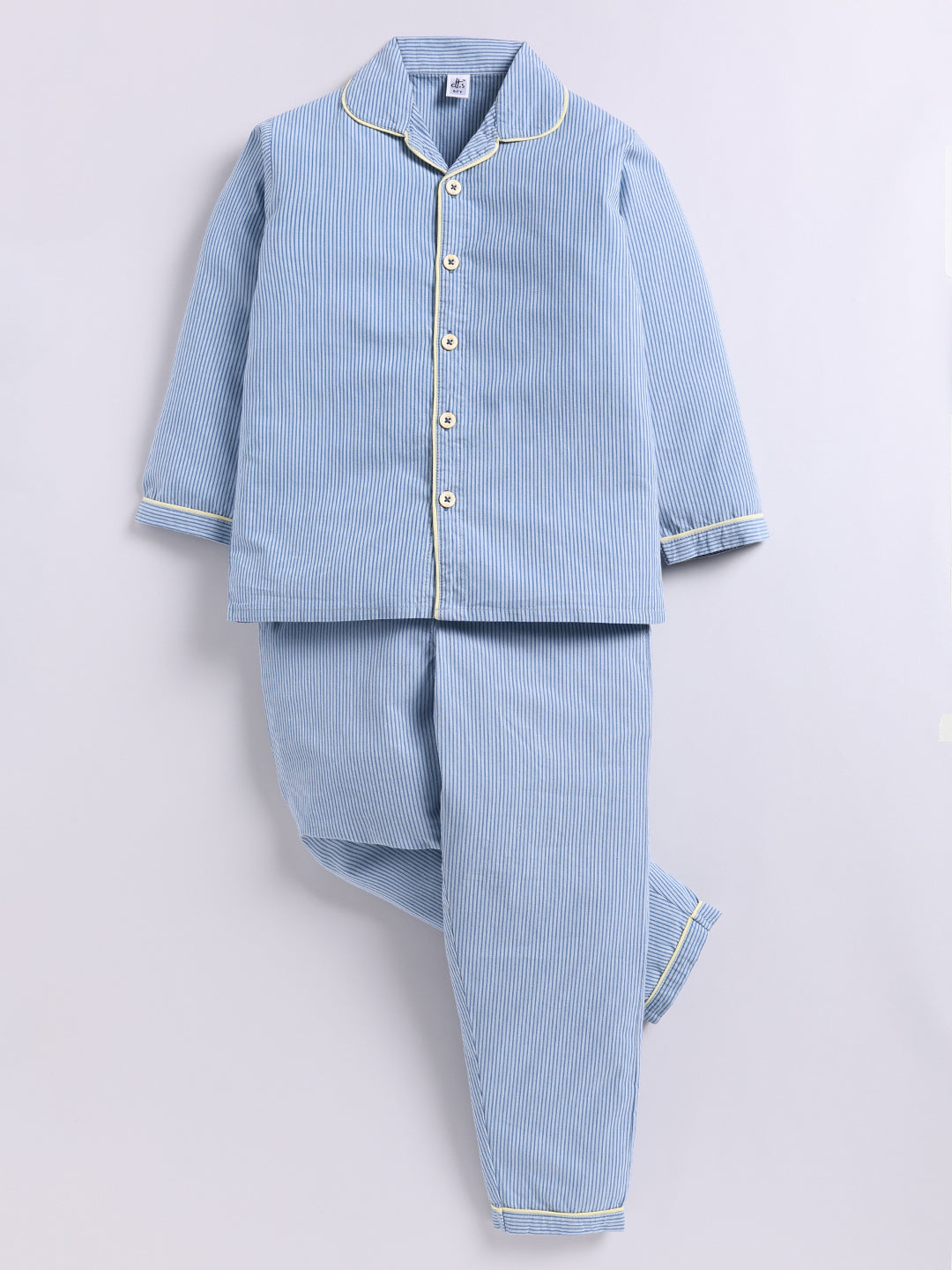 Blue Striped Cotton Full Sleeve Night Suit