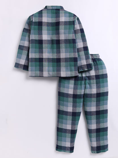 Green Checked Flannel Cotton Full Sleeve Night Suit