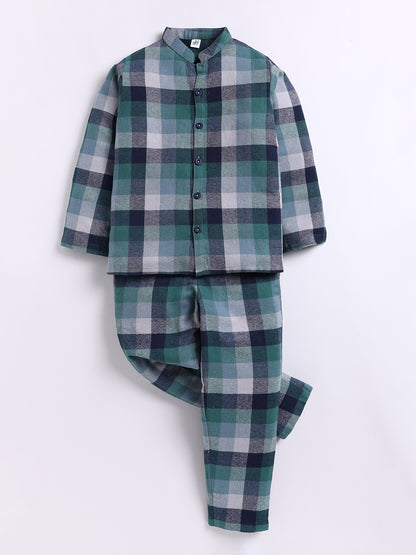 Green Checked Flannel Cotton Full Sleeve Night Suit
