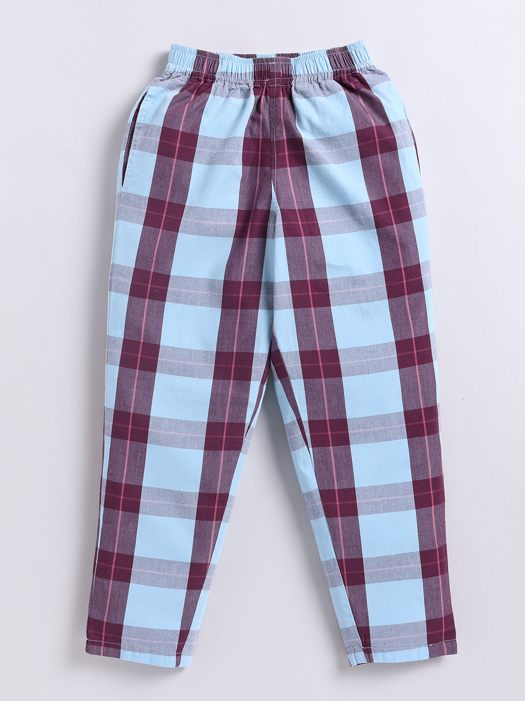 Blue Checked Cotton Full Sleeve Night Suit