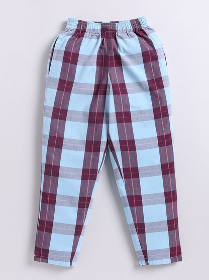 Blue Checked Cotton Full Sleeve Night Suit