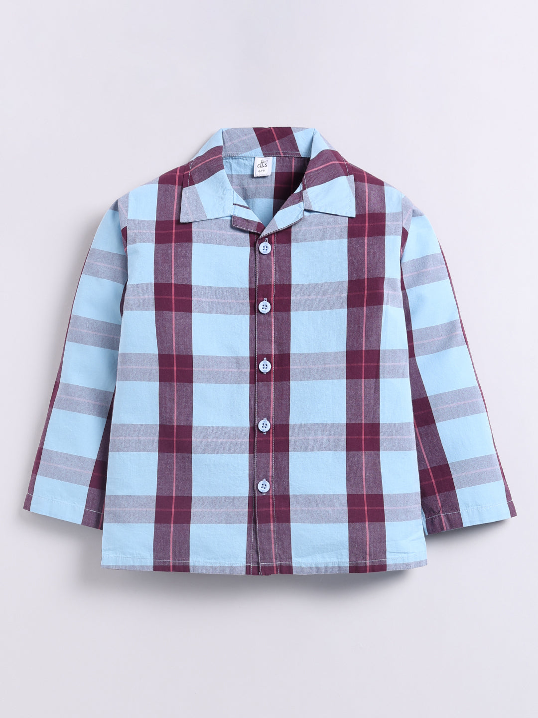 Blue Checked Cotton Full Sleeve Night Suit