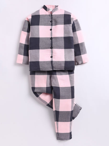Pink Striped Cotton Full Sleeve Night Suit