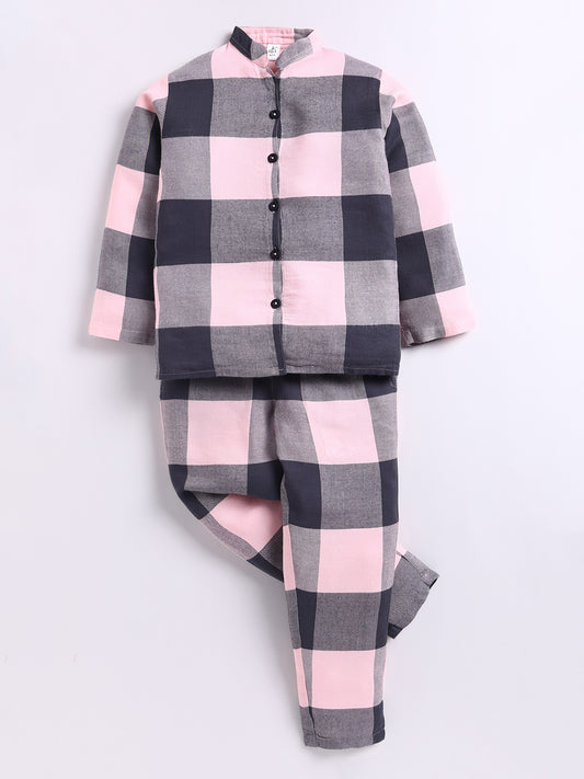 Pink Striped Cotton Full Sleeve Night Suit
