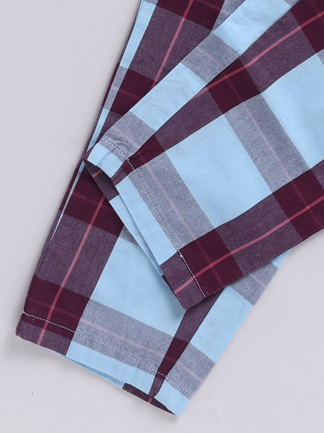Blue Checked Cotton Full Sleeve Night Suit