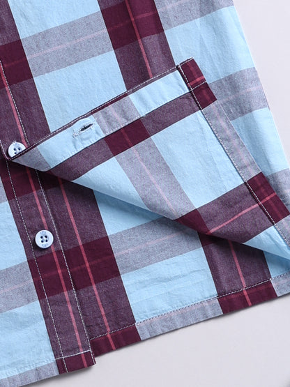 Blue Checked Cotton Full Sleeve Night Suit