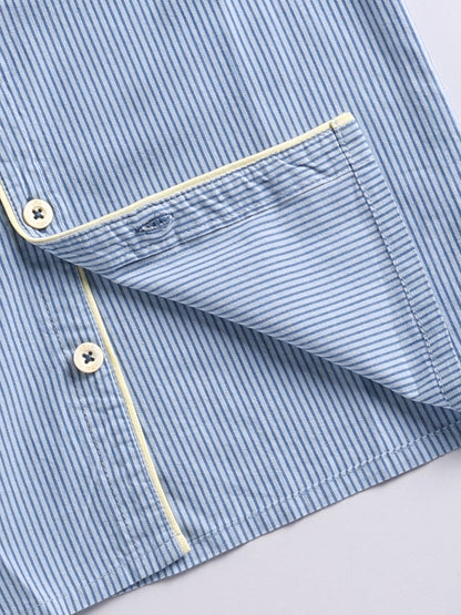 Blue Striped Cotton Full Sleeve Night Suit