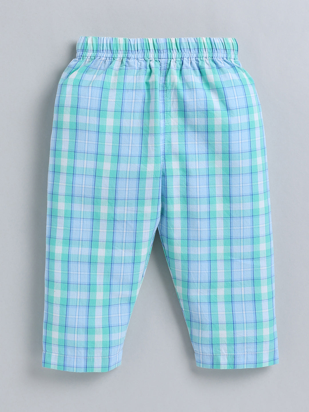 Blue Checked Cotton Full Sleeve Night Suit