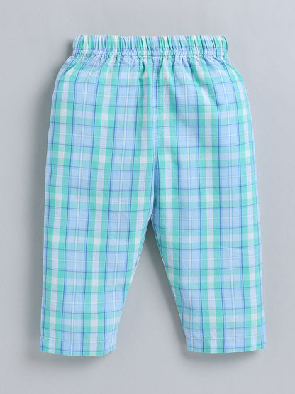 Blue Checked Cotton Full Sleeve Night Suit