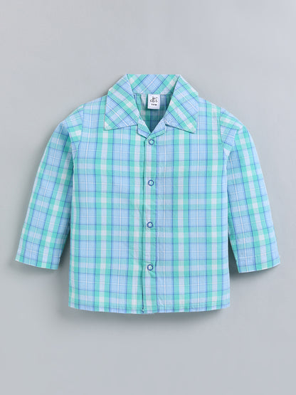 Blue Checked Cotton Full Sleeve Night Suit