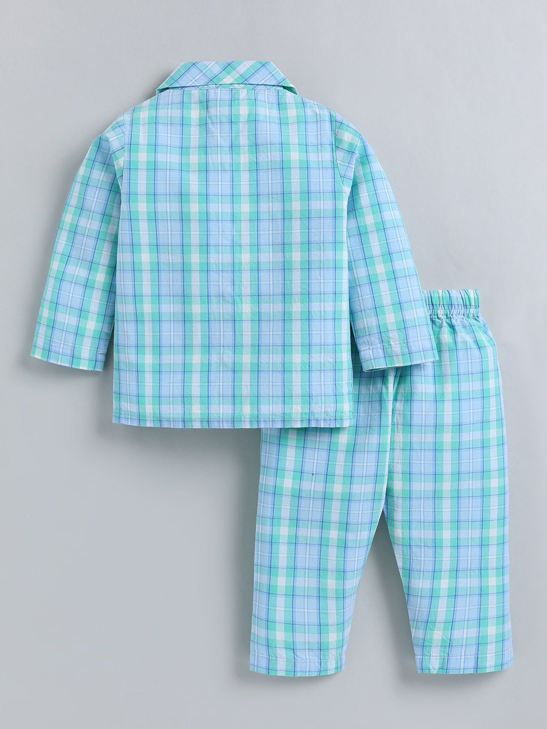 Blue Checked Cotton Full Sleeve Night Suit