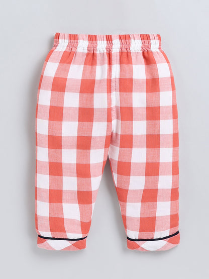 Rust Checked Cotton Full Sleeve Night Suit