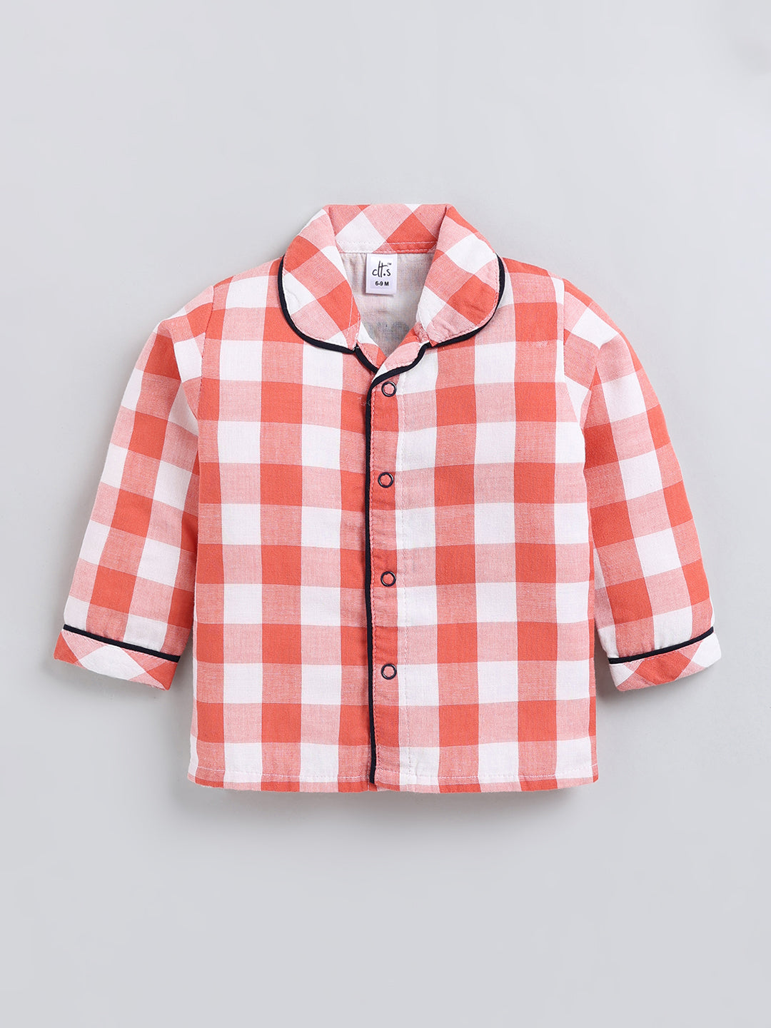 Rust Checked Cotton Full Sleeve Night Suit