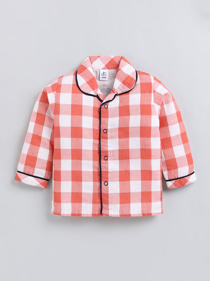 Rust Checked Cotton Full Sleeve Night Suit