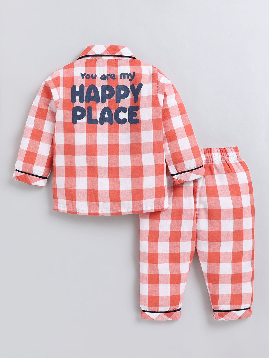 Rust Checked Cotton Full Sleeve Night Suit