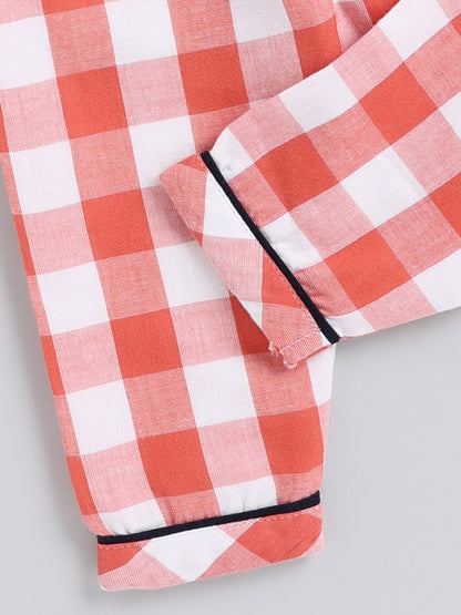 Rust Checked Cotton Full Sleeve Night Suit