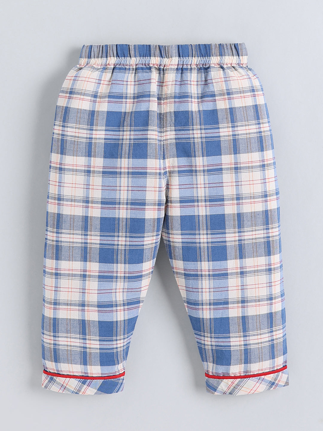Blue Checked Cotton Full Sleeve Night Suit