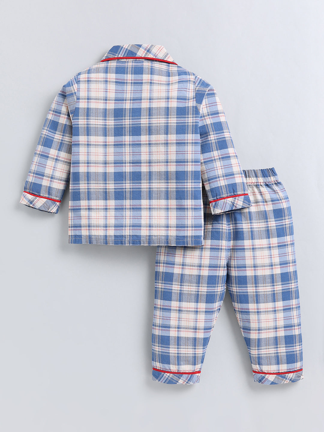 Blue Checked Cotton Full Sleeve Night Suit