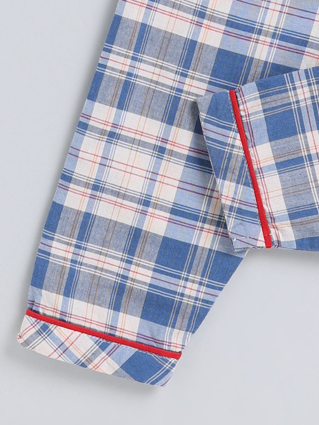 Blue Checked Cotton Full Sleeve Night Suit