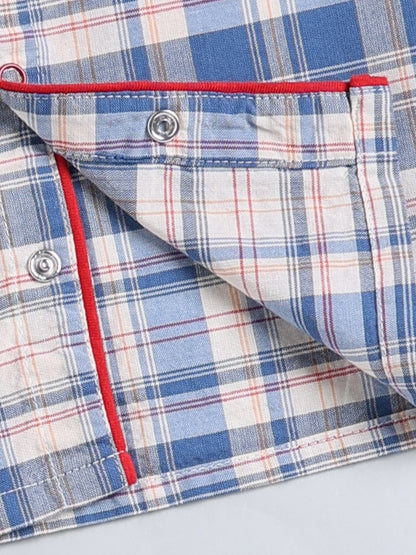 Blue Checked Cotton Full Sleeve Night Suit