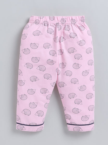 Pink Animal Print Cotton Full Sleeve Night Suit