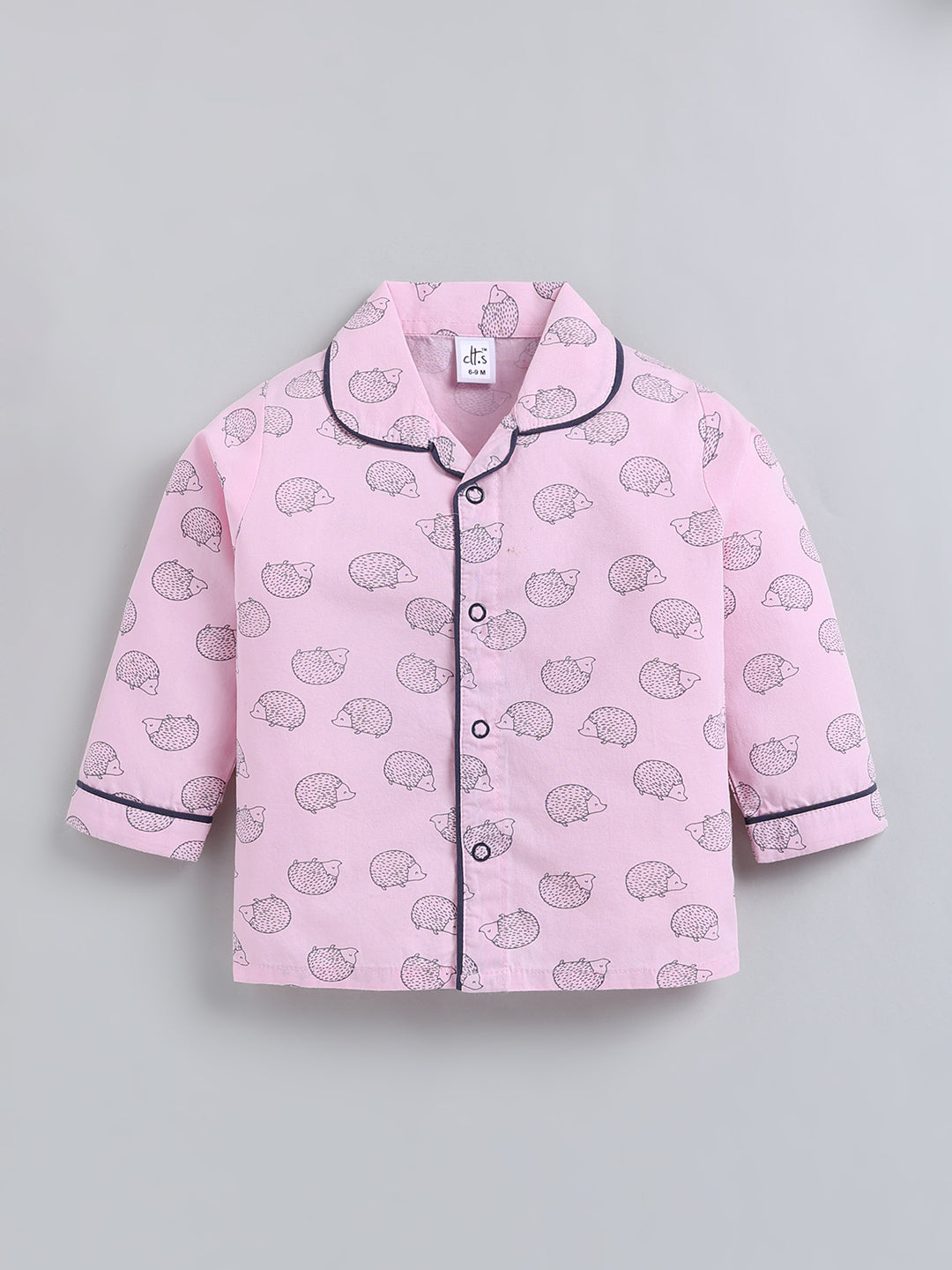 Pink Animal Print Cotton Full Sleeve Night Suit