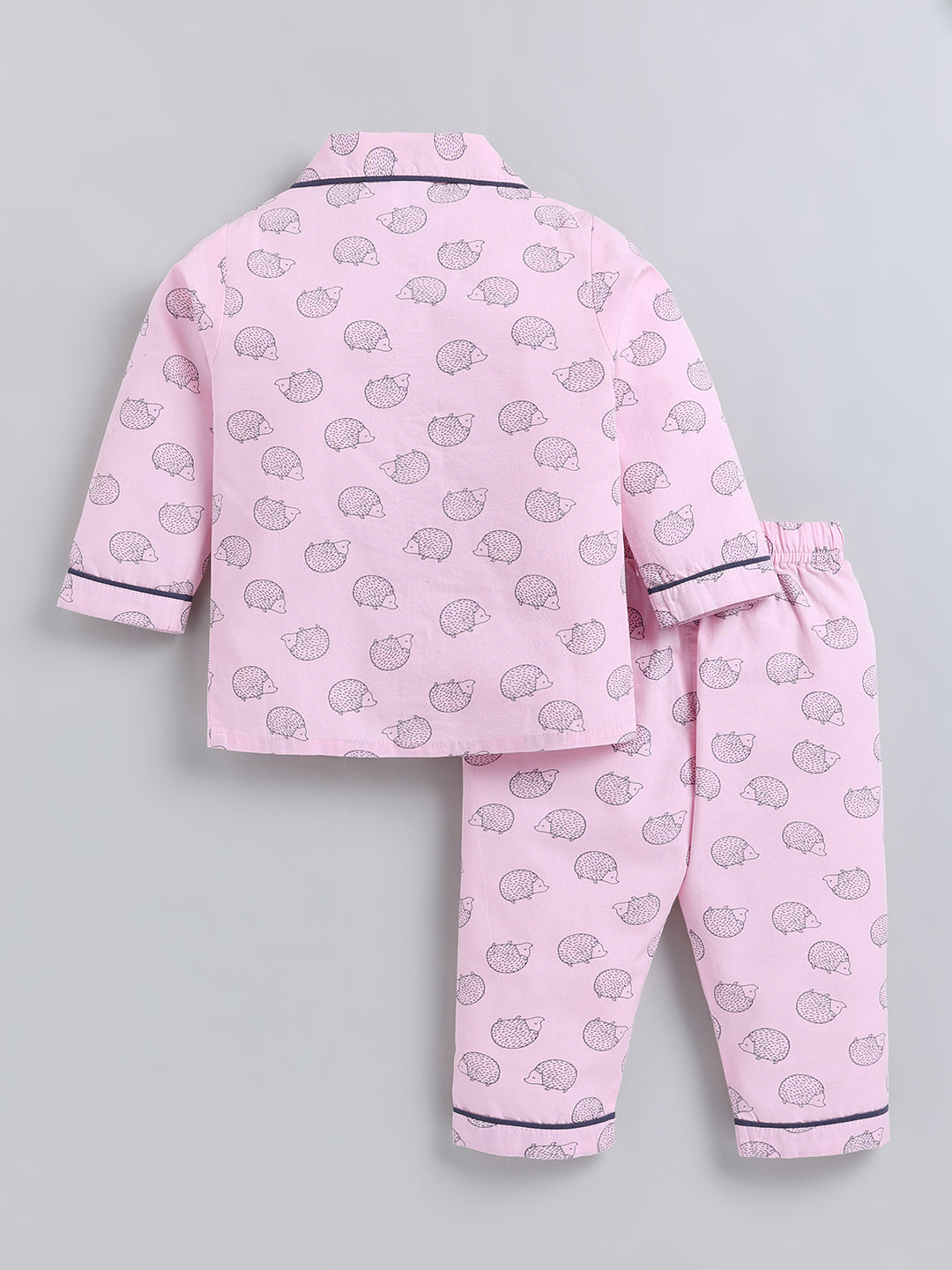 Pink Animal Print Cotton Full Sleeve Night Suit