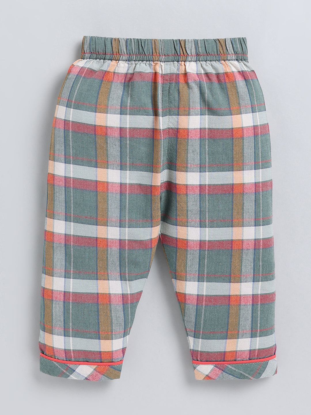 Green Checked Cotton Full Sleeve Night Suit