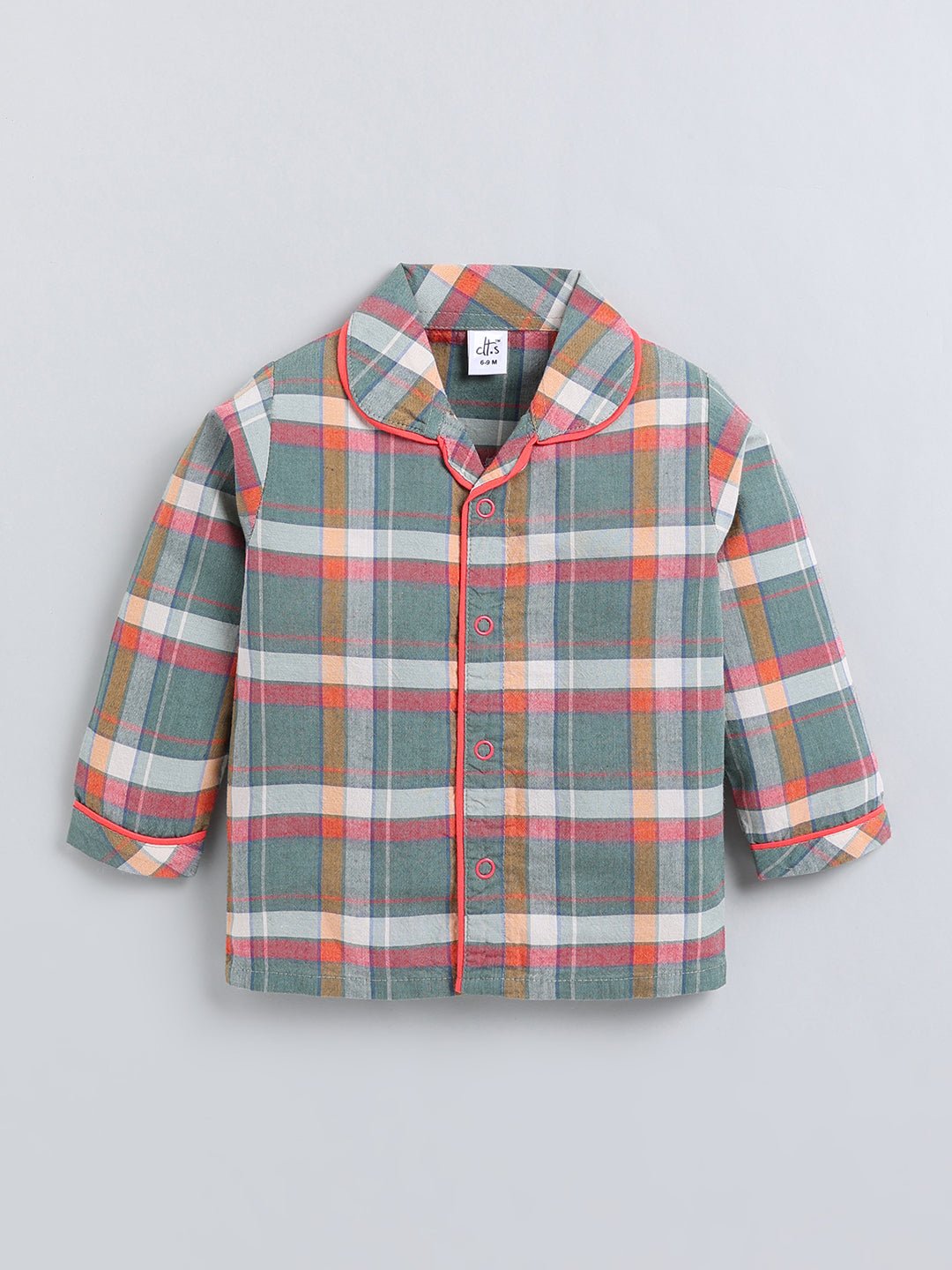 Green Checked Cotton Full Sleeve Night Suit