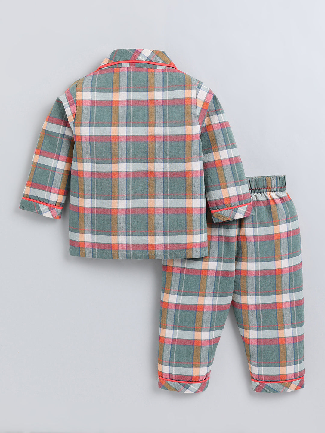 Green Checked Cotton Full Sleeve Night Suit