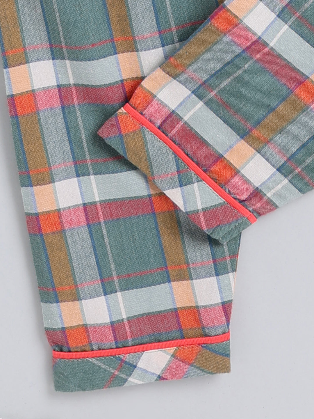 Green Checked Cotton Full Sleeve Night Suit