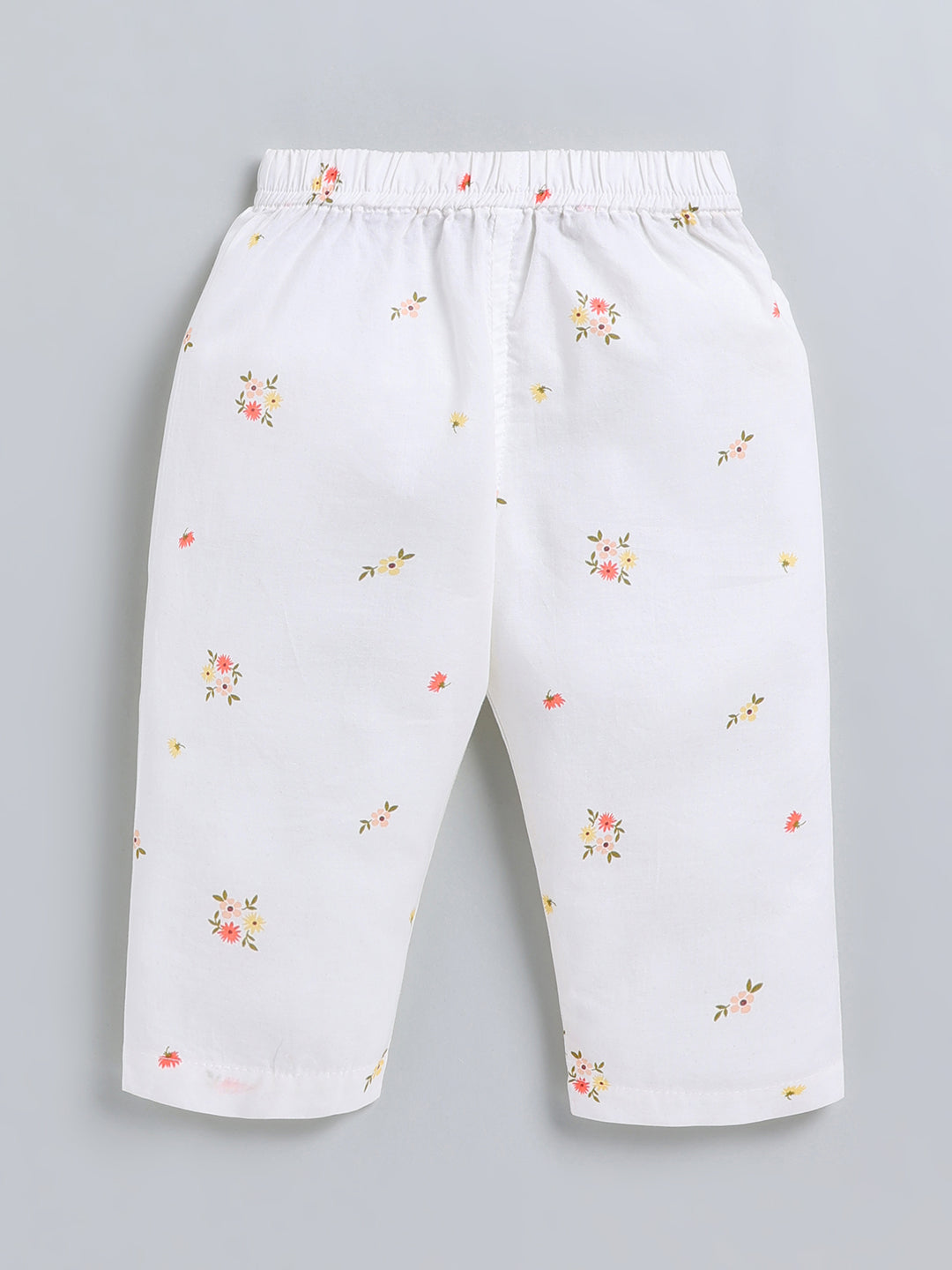 White Floral Cotton Full Sleeve Night Suit