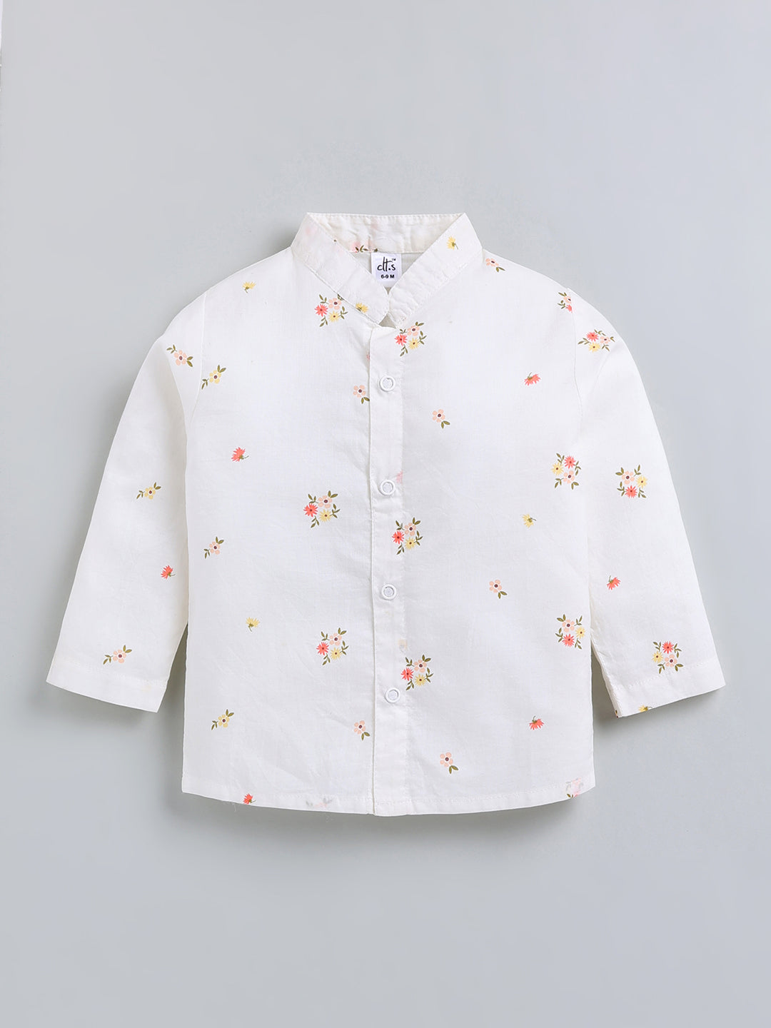 White Floral Cotton Full Sleeve Night Suit
