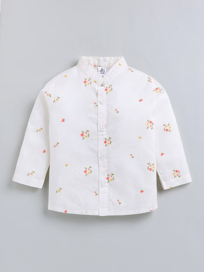 White Floral Cotton Full Sleeve Night Suit
