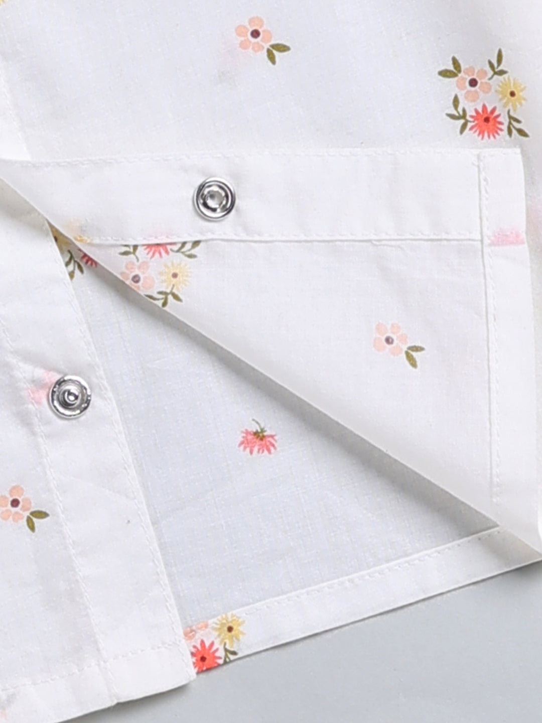 White Floral Cotton Full Sleeve Night Suit