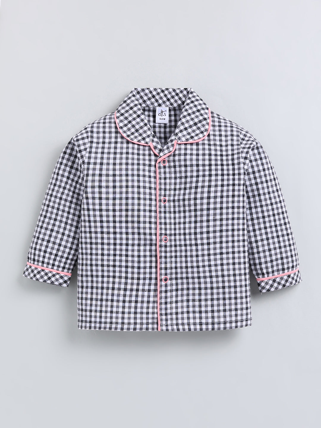 Black Checked Cotton Full Sleeve Night Suit