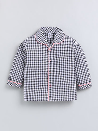 Black Checked Cotton Full Sleeve Night Suit