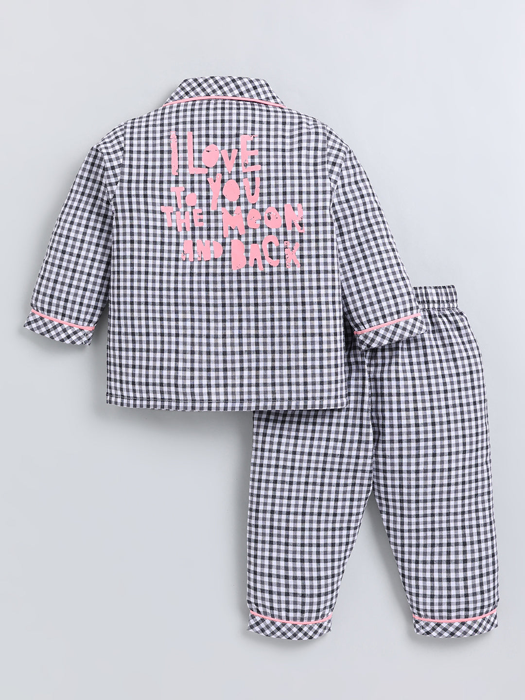 Black Checked Cotton Full Sleeve Night Suit