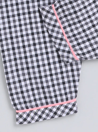 Black Checked Cotton Full Sleeve Night Suit