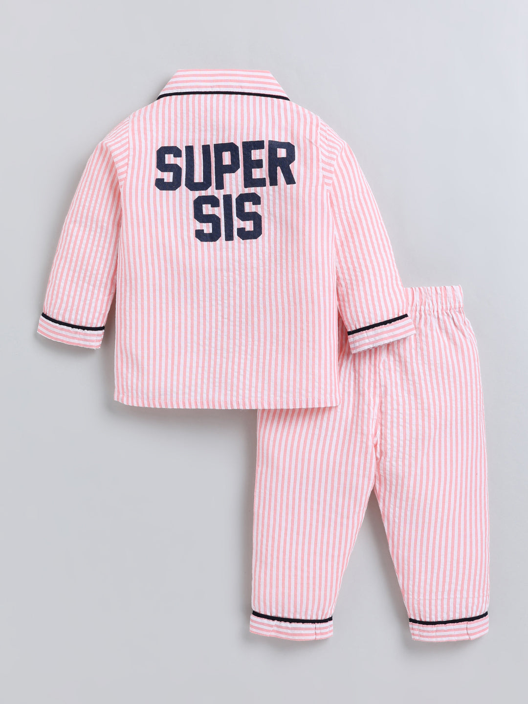 "Super Sis" Pink Cotton Full Sleeve Night Suit
