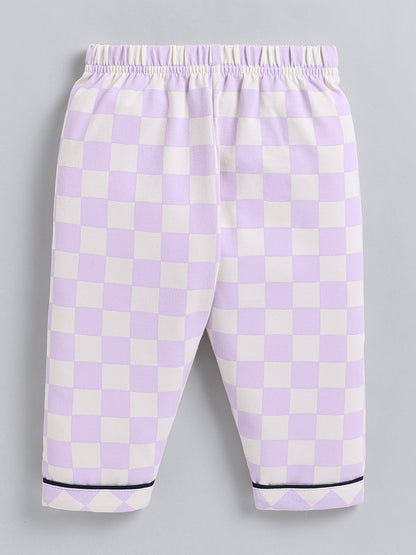 Purple Typography Cotton Full Sleeve Night Suit