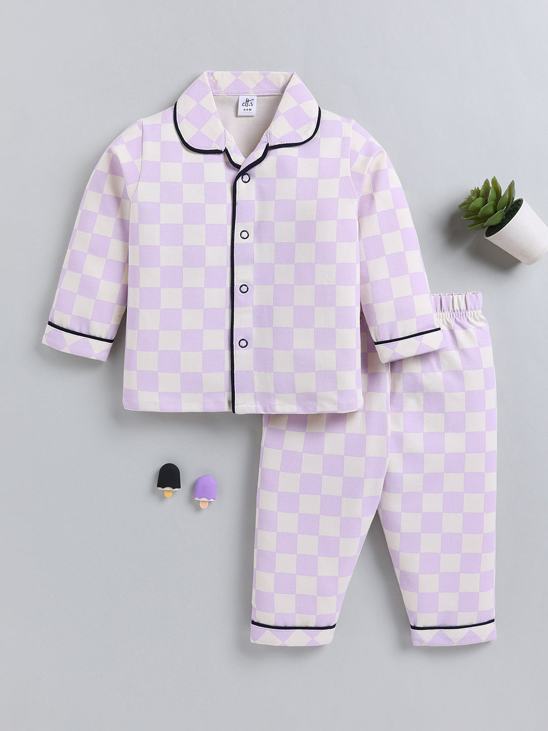 Purple Typography Cotton Full Sleeve Night Suit